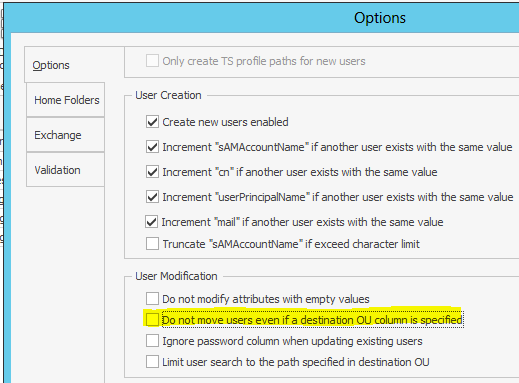 Do not move users option